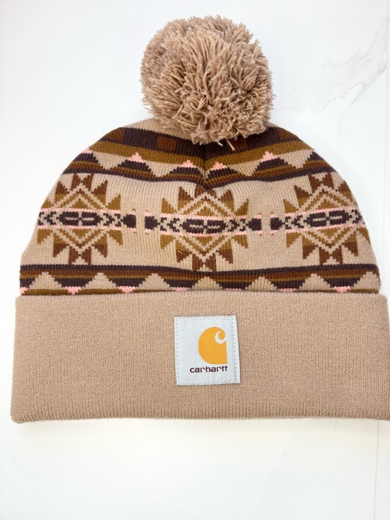 Carhartt Accessories - 🔑Carhartt Tan & Brown Patterned Pom Beanie with Pink Accents